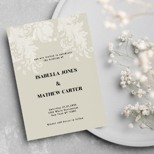 Convites Casamento de renda floral branca e neutra com terr