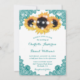 Convites Casamento de Renda Floral de Girassol Azul