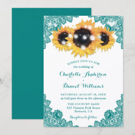 Convites Casamento de Renda Floral de Girassol Azul