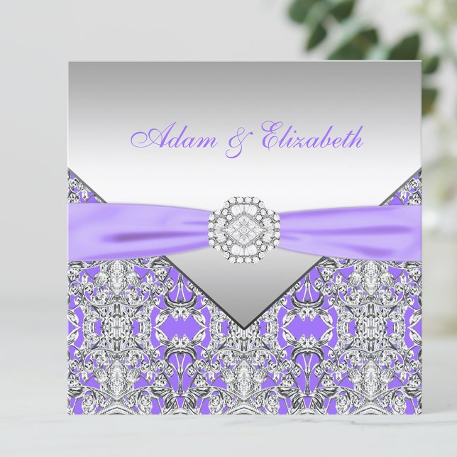 Convites Casamento de Renda Lavanda Roxa e Prata Elegante (Criador carregado)