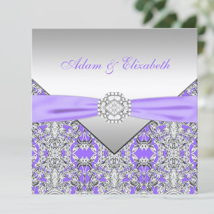 Convites Casamento de Renda Lavanda Roxa e Prata Elegante