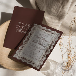 Convites Casamento de Renda Marrom Chocolate Clássico com D