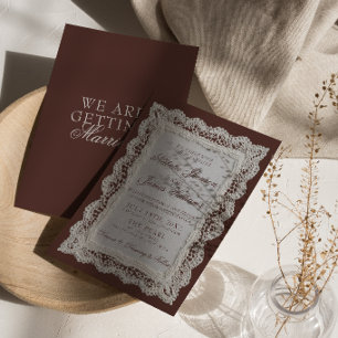 Convites Casamento de Renda Marrom Chocolate Clássico com D