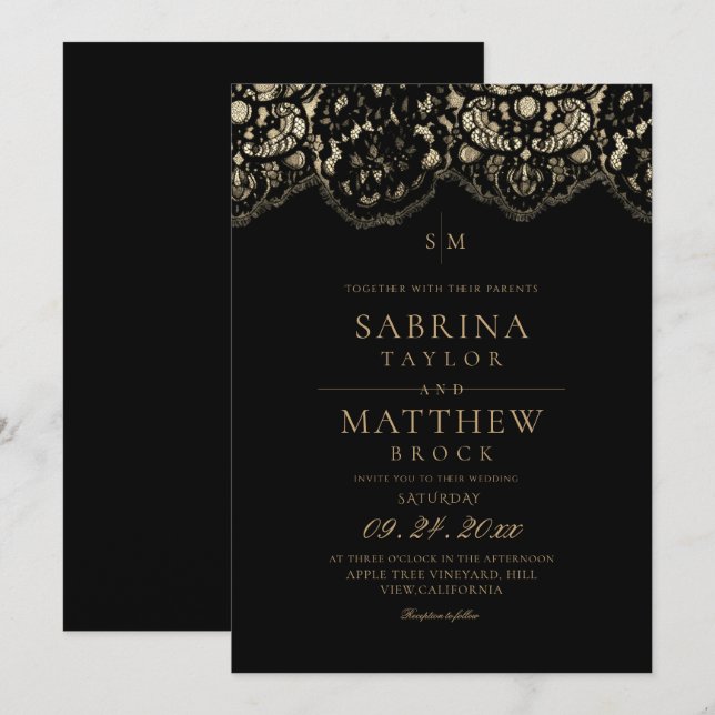Convites Casamento de Renda Moderno e Elegante  (Frente/Verso)