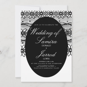 Convites Casamento de Renda Preta + Branca Desenhada à Mão