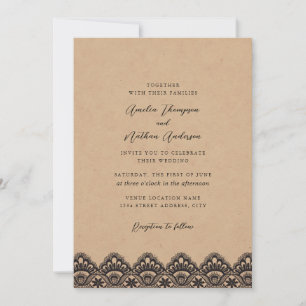 Convites Casamento de Renda Vintage Kraft Rústico