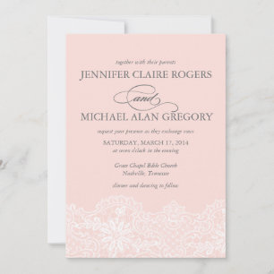 Convites Casamento de rendas da vindima rosa-pincel elegant