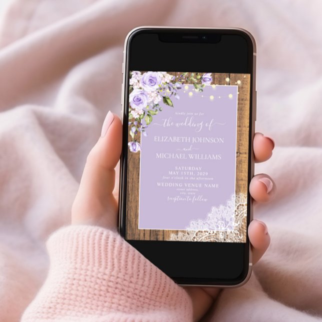 Convites Casamento de rendas de madeira rustica com Lavanda (Criador carregado)