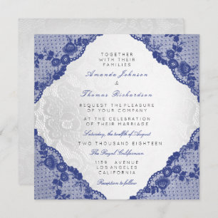Convites Casamento de rendas do Marinho Azul Branco de Prat