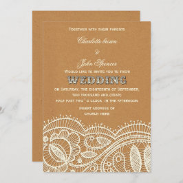 Convites Casamento de rendas e papel Kraft