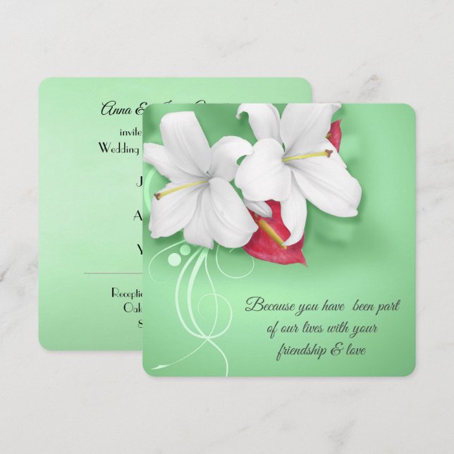 Convites Casamento de Renovação de Vow White e Red Lily (Frente/Verso)