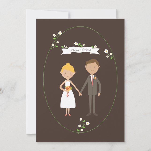 Convites Casamento de Retrato Personalizado de Casal (Blond (Verso)