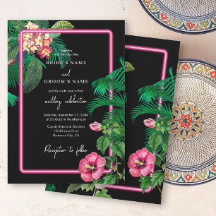 Convites Casamento de Retros Tropicais Neon Pink
