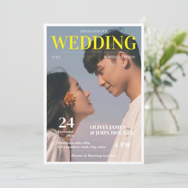 Convites Casamento de revista fotográfica personalizada (Em pé/Frente)