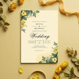Convites Casamento de Romance Botânico Amarelo