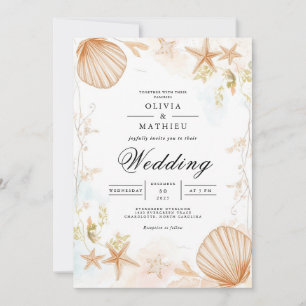 Convites Casamento de Romance Botânico de Seashell Costeiro