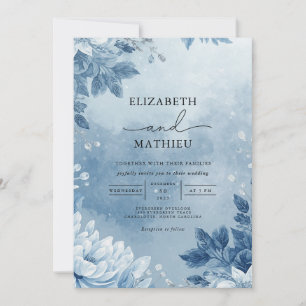 Convites Casamento De Romance Botânico Eetal Blue