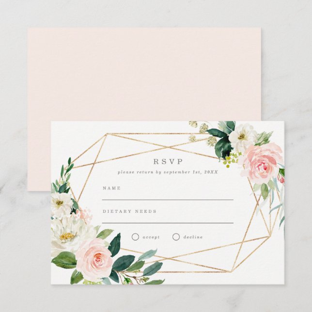 Convites Casamento de Romance de Primavera Geométrica RSVP (Frente/Verso)