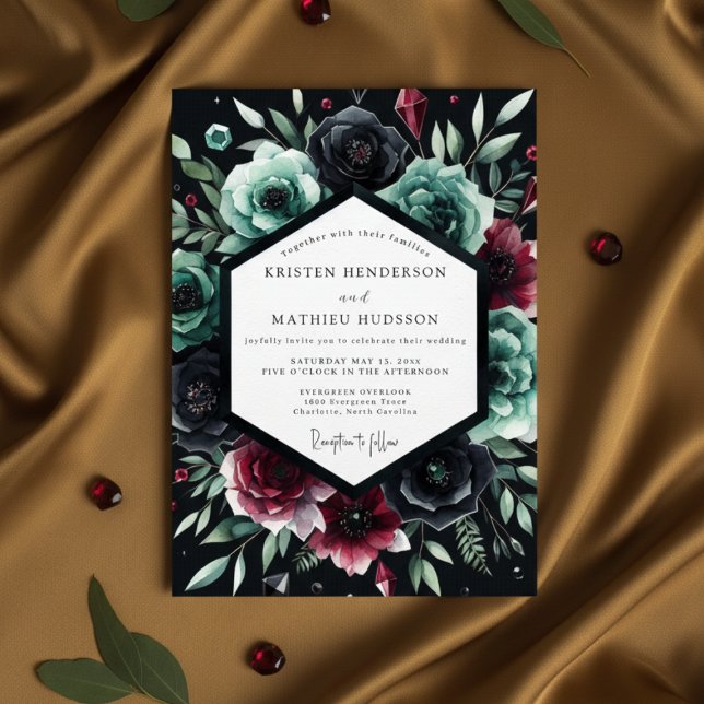 Convites Casamento de Romance Floral Azul Turquesa Intenso (Criador carregado)