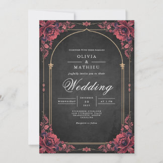 Convites Casamento de Romance Floral com Arch Crimson