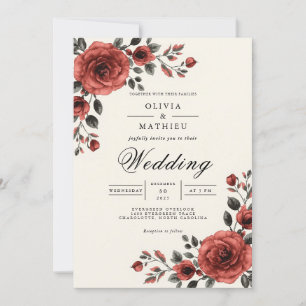 Convites Casamento de Romance Floral de Sangue Vermelho Pro