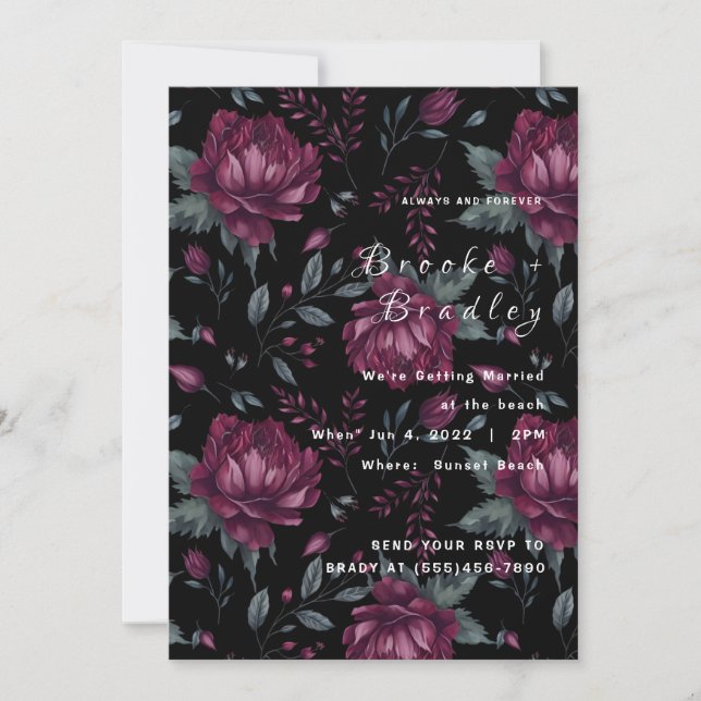 Convites Casamento de Romance Floral Escuro (Frente)