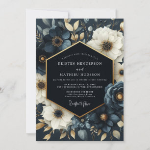 Convites Casamento de Romance Floral Marinho