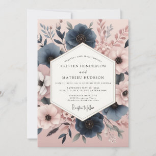 Convites Casamento de Romance Floral Outono Azul-Marinho