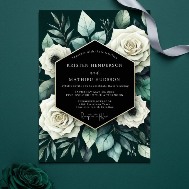Convites Casamento de Romance Floral Verde Profundo (Criador carregado)