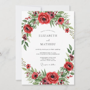 Convites Casamento de Romance Florido Vermelho