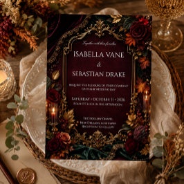 Convites Casamento de Romance Sombrio Burgundy & Gold