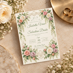Convites Casamento de Rosa Barroca Elegante com Tom Rosado