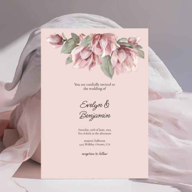 Convites Casamento de Rosa Blush Floral Dusty Elegante (Criador carregado)
