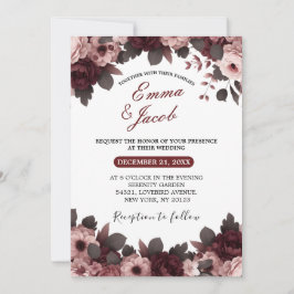 Convites Casamento de Rosa Boho com Blush Burgundy Rosa Ele