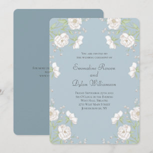 Convites Casamento de Rosa Branca Azul Empoeirada
