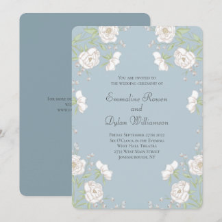 Convites Casamento de Rosa Branca Azul Empoeirada