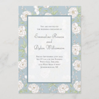 Convites Casamento de Rosa Branca Azul Empoeirada