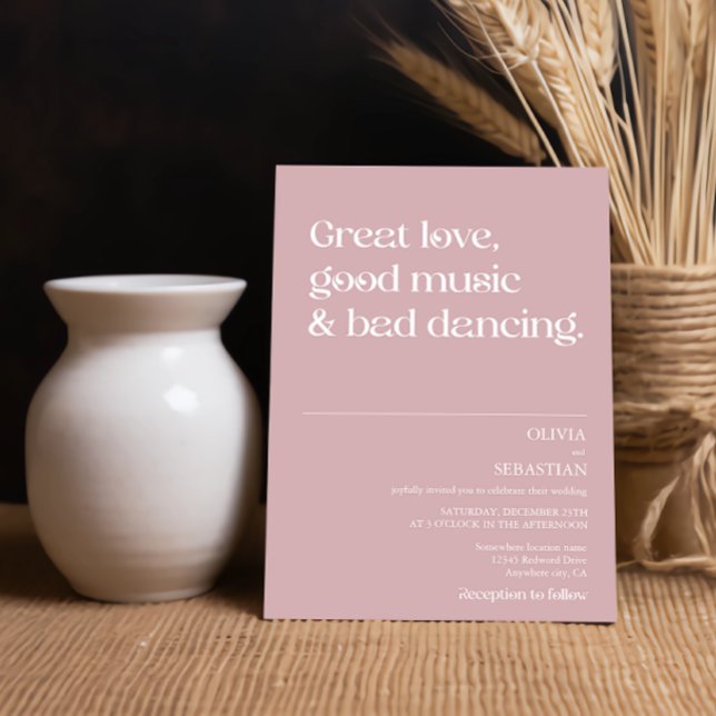 Convites Casamento de Rosa com pografia mínima moderna e en (Criador carregado)