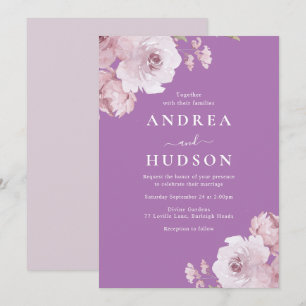 Convites Casamento de Rosa com Púrpura e Mauve Dusty