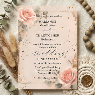 Convites Casamento de Rosa Cor-de-Rosa em Aquarela Romântic
