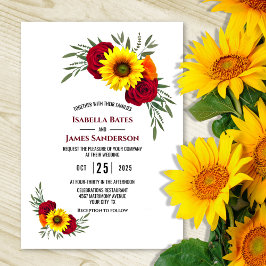 Convites Casamento de Rosa da Sunflower Burgundy Elegante