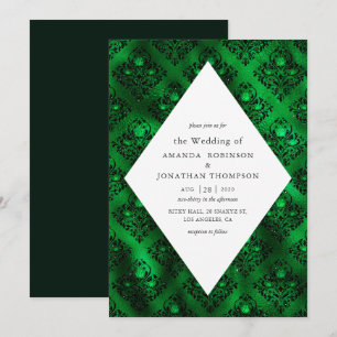 Convites Casamento de Rosa Damasko Verde Esmeralda e Preto 