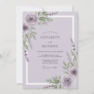 Convites Casamento de Rosa de Aguarela Malva