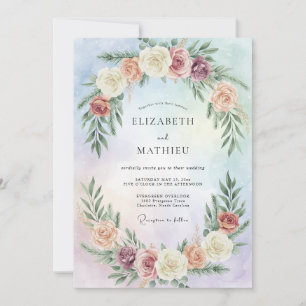 Convites Casamento de Rosa de Árvore de Pêssego e Periwinkl