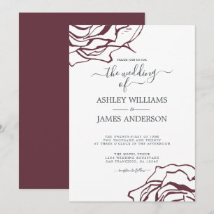 Convites Casamento de Rosa de Borgonha com Script Floral de