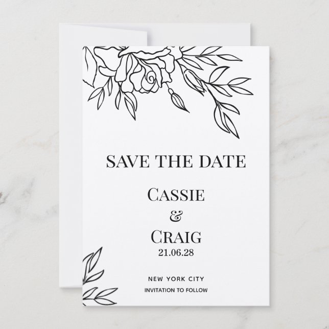 Convites Casamento de Rosa de caneta e Tinta Salvar a Data (Frente)