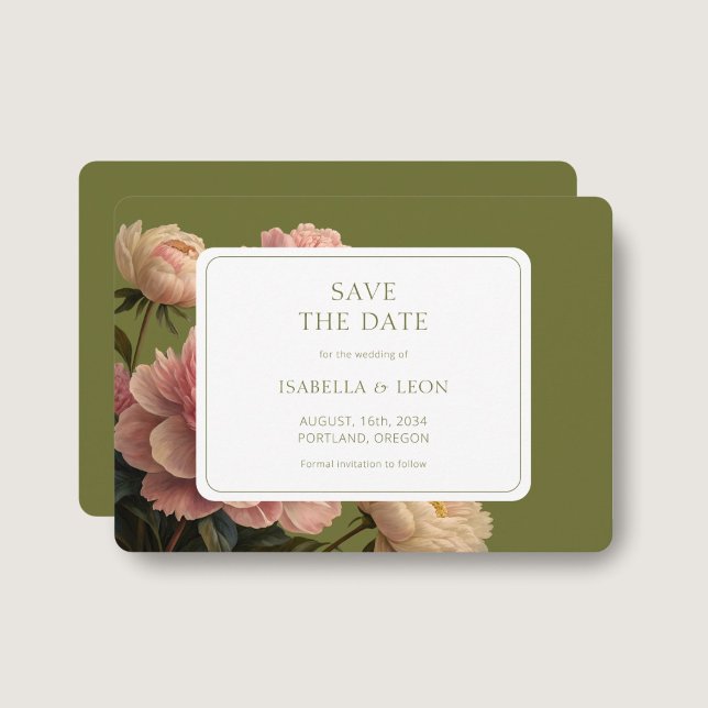 Convites Casamento de Rosa de colheita verde-oliva moderna (Criador carregado)