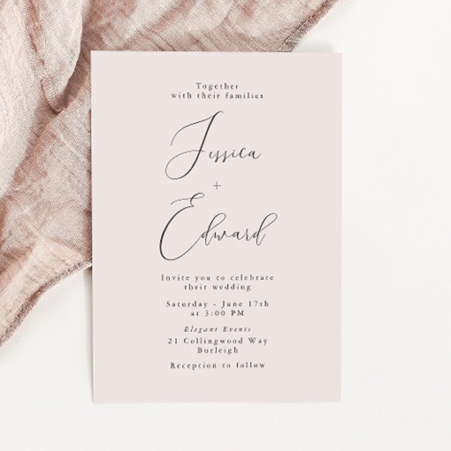 Convites Casamento de Rosa de Dusty Romântico Elegante (Criador carregado)