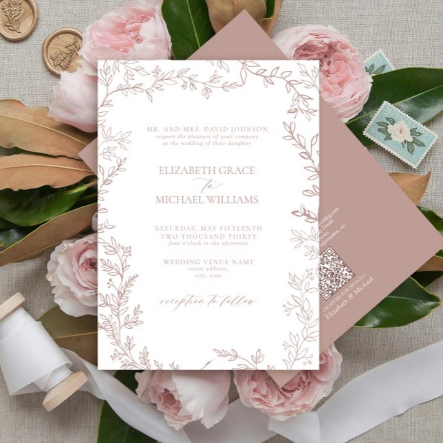 Convites Casamento de Rosa de Elegante Elegante Formal Clás (Criador carregado)