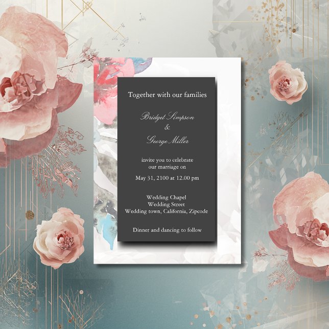 Convites casamento de rosa de flor silvestre floral de onyx (Criador carregado)